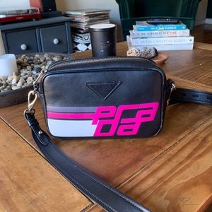 Prada Black Logo Leather Camera Bag
